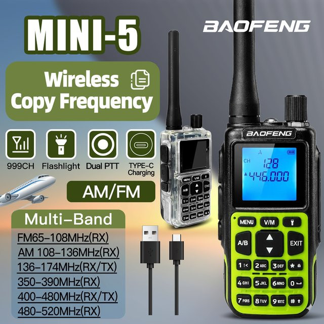 Baofeng MINI-5 Upgrade Walkie Talkie mit Bluetooth und 2200mAh Batterie, UHF/VHF Dual Band Amateurfunkgerät, Schwarz - Bild 1