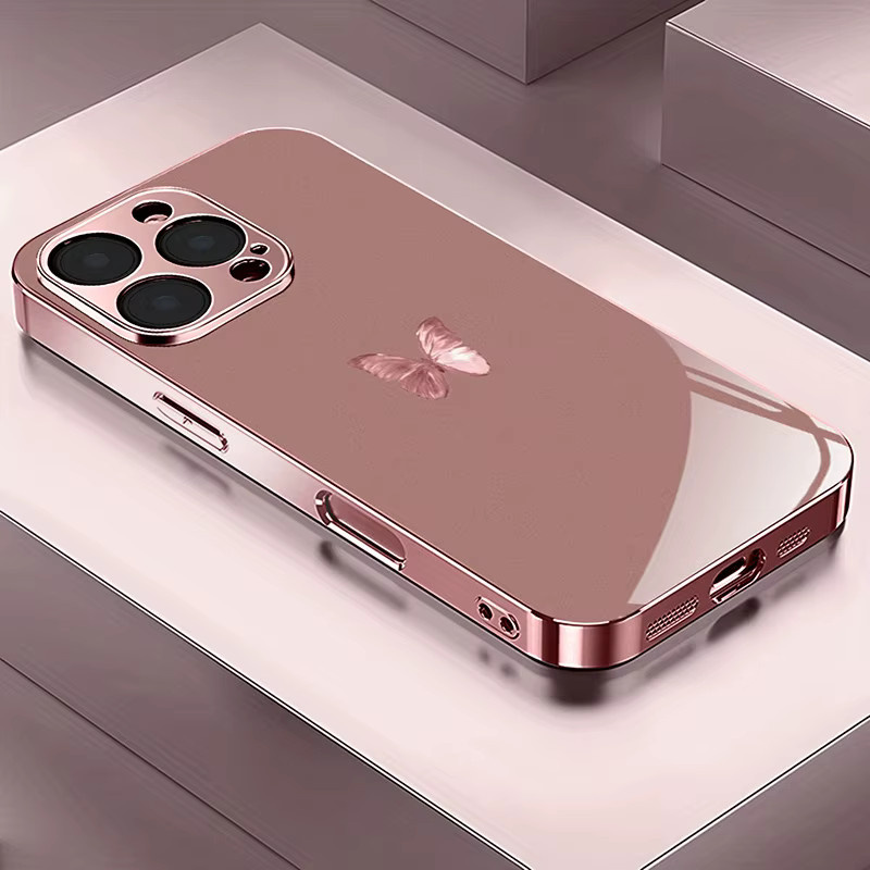Rosa Handyhülle mit Schmetterlingsmuster aus gehärtetem Glas für Apple iPhone 11 bis 17 Pro Max und weitere Modelle - Bild 2