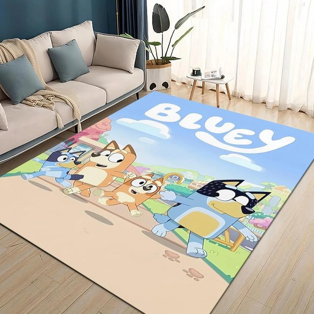 Rouxin nine Kinder Teppich Blueys Familie Zeichentrick Hunde, rutschfest und waschbar, Blau/Mehrfarbig, B/T: 90 x 60 cm - Bild 1