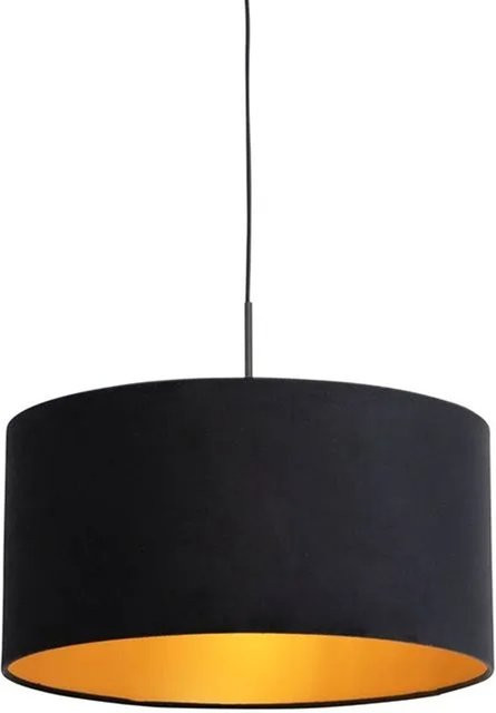 QAZQA Hängelampe mit Samtschirm in Schwarz und Gold, dimmbar, E27, Durchmesser: 50 cm - Bild 1