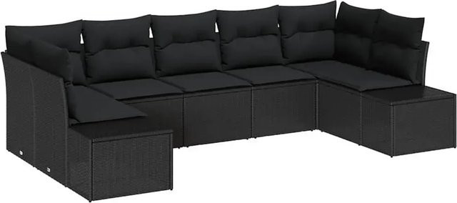 vidaXL Garten-Sofa-Set aus Poly-Rattan in Schwarz mit 7-teiliger Polsterung und Kissen - Bild 1