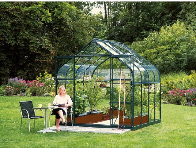 Vitavia Gewächshaus Diana 6700 ESG Smaragd Vorzugsset mit Sicherheitsglas, Doppelschiebetür, Dachfenster, Regenrinnen und Fundamentrahmen - Bild 1