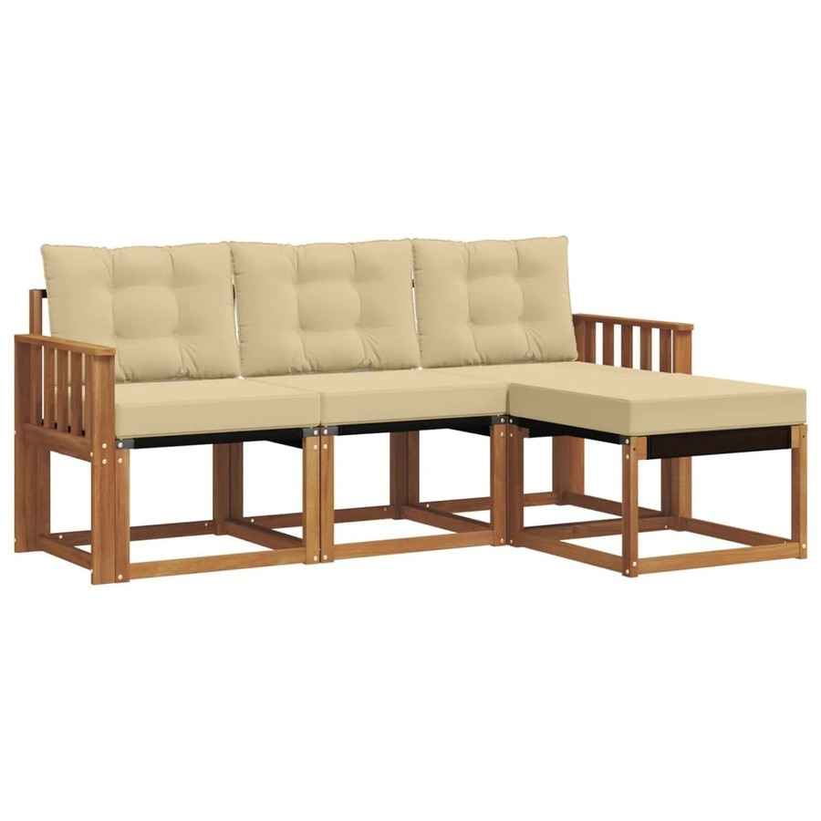 vidaXL Outdoor-Sofagarnitur 4-teilig aus Akazienholz und Textilene in Natur-Beige mit Kissen - Bild 2