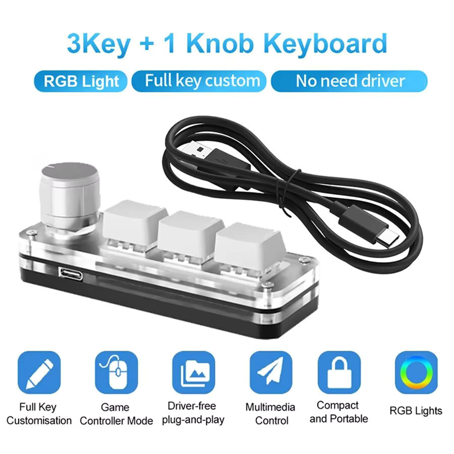 GGBEE Makro Mechanische Tastatur RGB Mini Gaming mit 3 programmierbaren Tasten für Photoshop in Weiß - Bild 2