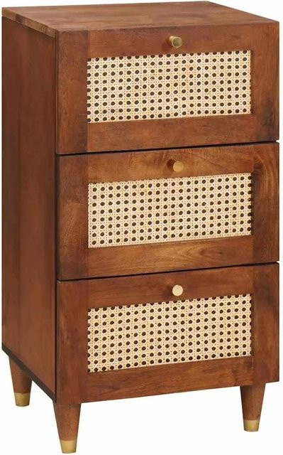 vidaXL Sideboard aus massivem Mangoholz und Rattan in Braun, B/T/H: 40 x 33,5 x 75 cm - Bild 1