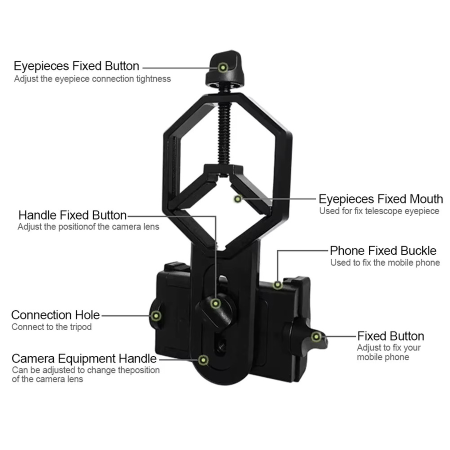 VIKEFON Universal Handy Ständer Adapter Clip in Schwarz zur Montage an Fernglas, Monokular, Spektiv und Teleskop - Bild 5