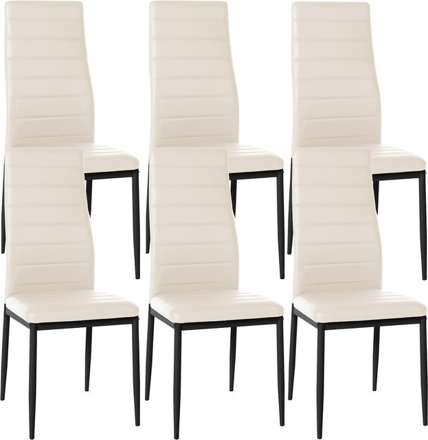 6er Set Esszimmerstühle CLP Mayfair in Beige mit Samt- oder Kunstlederbezug und Metallgestell - Bild 1