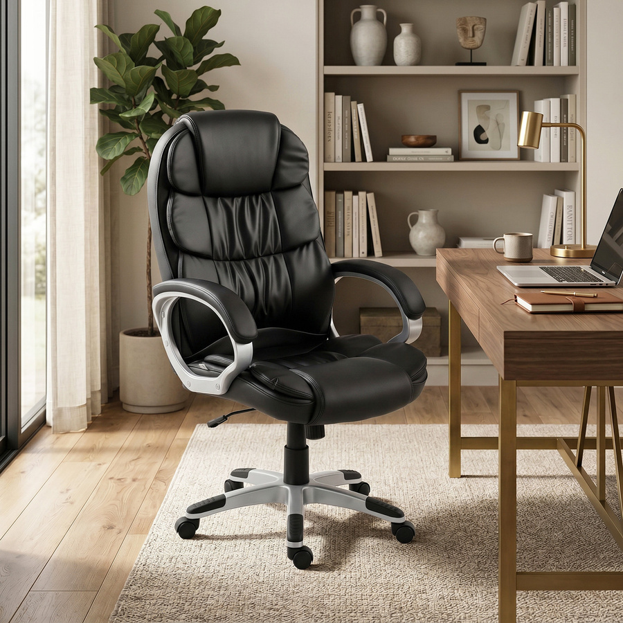 HOMCOM Ergonomischer Bürostuhl aus PU-Leder in Schwarz mit Wippfunktion und gepolsterten Armlehnen für Büro und Homeoffice - Bild 2