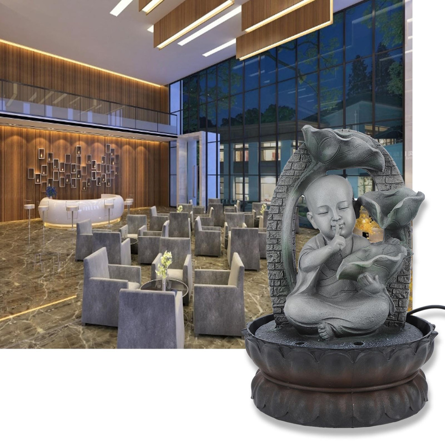 Aimo Buddha Tischbrunnen aus Harz mit LED-Beleuchtung in Grau - Bild 3