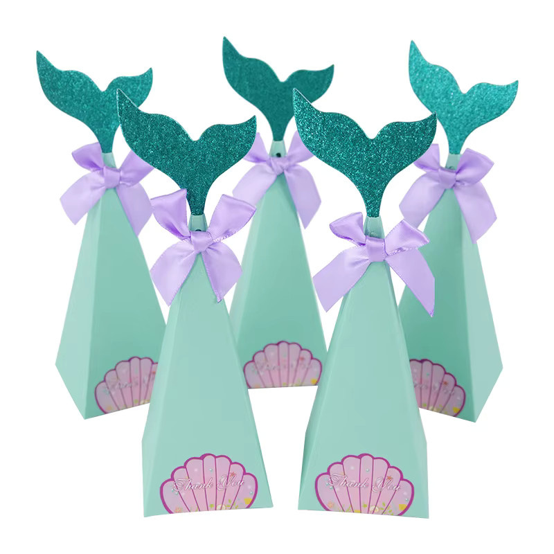 10 Stück Meerjungfrauen Party-Geschenkboxen im Unterwasser-Design aus Papier, Türkis, für Kindergeburtstag und Babyparty - Bild 1