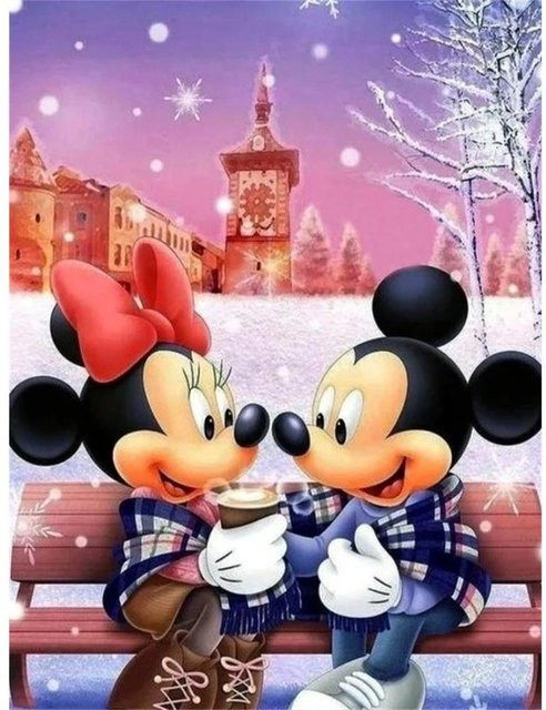 Disney Diamond Painting Mickey Minnie Winterthema, DIY-Kit, 20x30cm - Bild 1