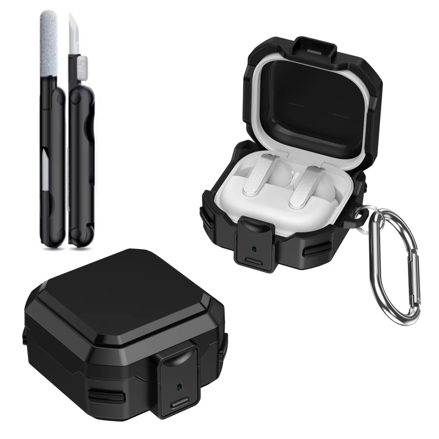 Stoßfeste Schutzhülle für Samsung Galaxy Buds 4 und Buds 4 Pro inklusive Schlüsselanhänger und Reinigungsset in Schwarz und Lila - Bild 5