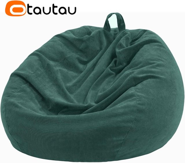 OTAUTAU Cord Sitzsackbezug für Kinder und Erwachsene, Pouf aus Cord in Grün, Durchmesser: 70 cm - Bild 1