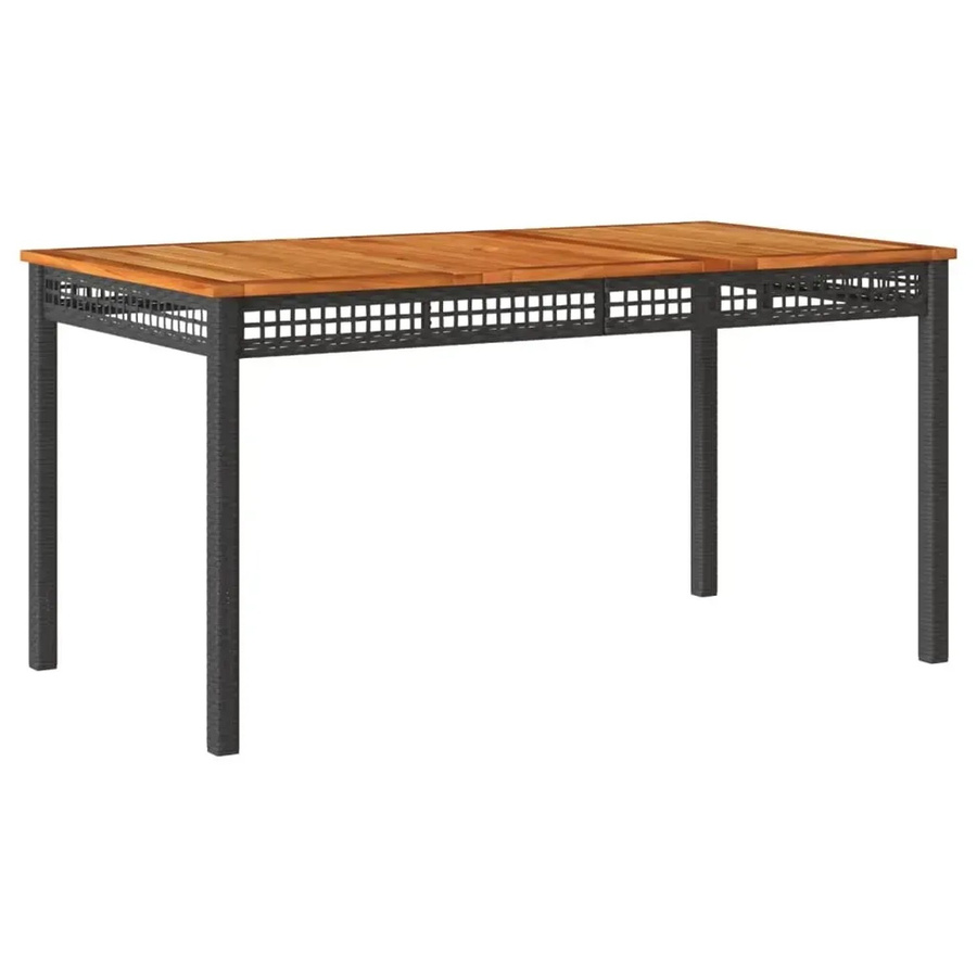 vidaXL Gartentisch aus Poly-Rattan und Akazienholz in Schwarz, B/T/H: 140 x 80 x 75 cm - Bild 2