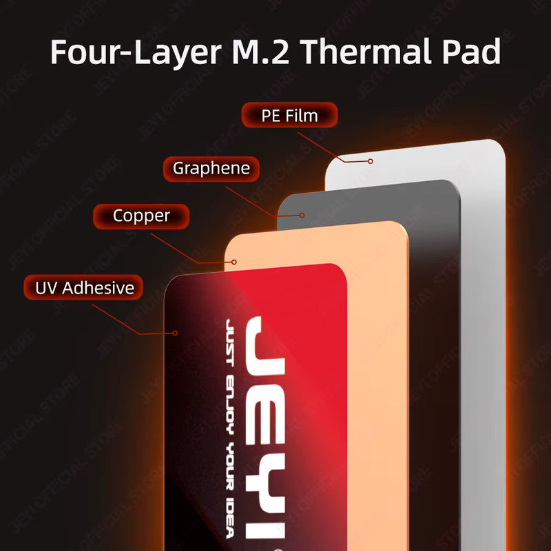 JEYI M.2 2280 SSD Graphen-Kupfer-Kühlkörper in Schwarz mit 0,5 mm ultradünnem Wärmeleitpad für NVMe und SATA SSDs - Bild 5
