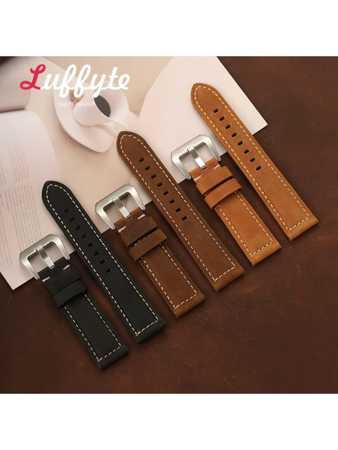 luffyte Uhrenarmband Crazy-Horse-Leder, Schwarz, Herren - Bild 4