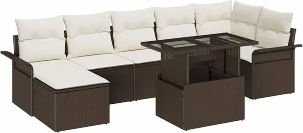 Vidaxl Garten-Sofa-Set aus Poly-Rattan mit Kissen und Stauraum in Braun, 8-teilig - Bild 1