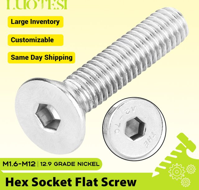 LUOTESI Innensechskant-Flachkopfschraube DIN 7991 aus vernickeltem Stahl Güteklasse 12.9 in Silber, M3 x 20 mm - Bild 1