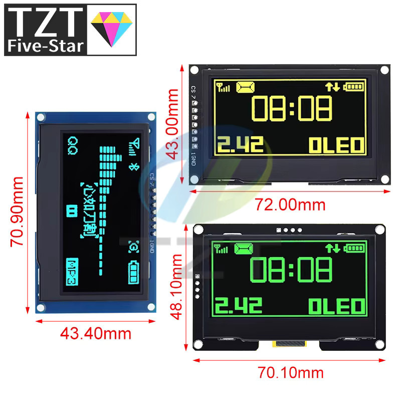 TZT 2,42 Zoll LCD-Bildschirm Weiß Gelb 128 x 64 OLED-Anzeigemodul mit IIC I2C SPI Schnittstelle für C51 SPD0301 - Bild 2