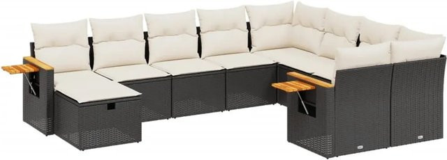 vidaXL 10-tlg. Garten-Sofagarnitur aus Poly-Rattan und Akazienholz in Schwarz mit Kissen - Bild 1