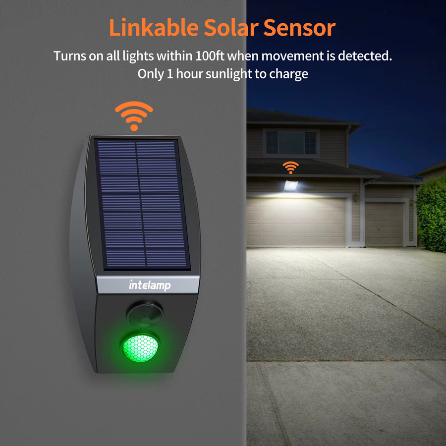 Intelamp Solarleuchte mit 12000mAh Akku, Solar-Flutlicht mit zwei Bewegungssensoren und großem Solarpanel, Schwarz - Bild 3