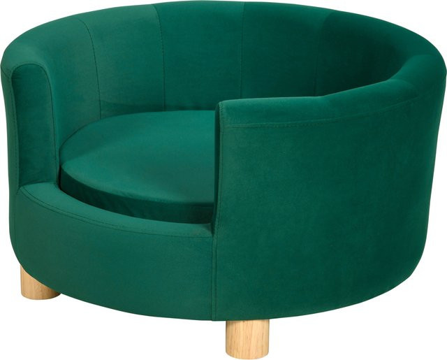 Aosom PawHut Hundesofa in Grün mit weichem Samtbezug und Holzbeinen, B/T/H: 65 x 64 x 37 cm - Bild 1