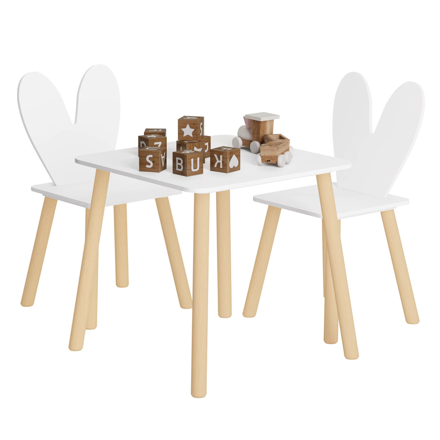 WOLTU Kindertisch-Set mit 2 Stühlen in Weiß, skandinavisches Design für Kinderzimmer zum Lernen, Malen und Essen - Bild 2