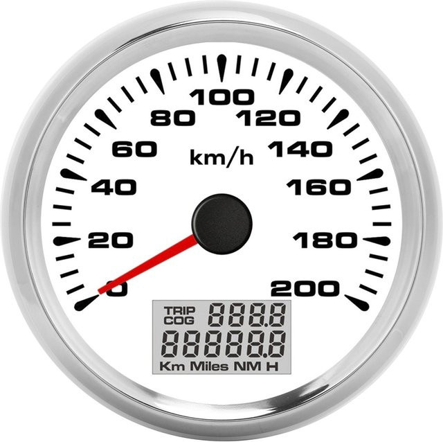 Koogeelife Analoger GPS Tacho mit weißem Zifferblatt und Chromlünette, Wasserdicht, 200 km/h, Grau, Durchmesser: 85 mm - Bild 1