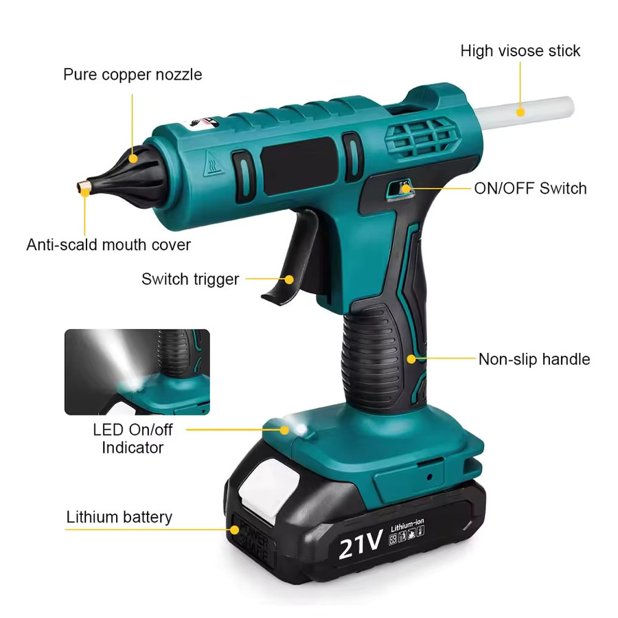 Kabellose elektrische Heißklebepistole von TKKEACE in Blau, wiederaufladbar und schnellheizend für DIY-Holzarbeiten und Reparaturen - Bild 6