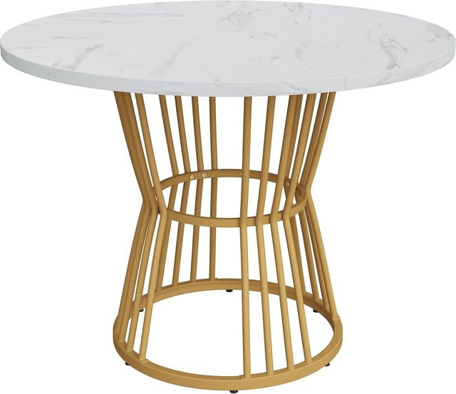 Merax Küchentisch rund in Weiß und Gold mit MDF-Tischplatte in Marmoroptik und Metallgestell - Bild 1
