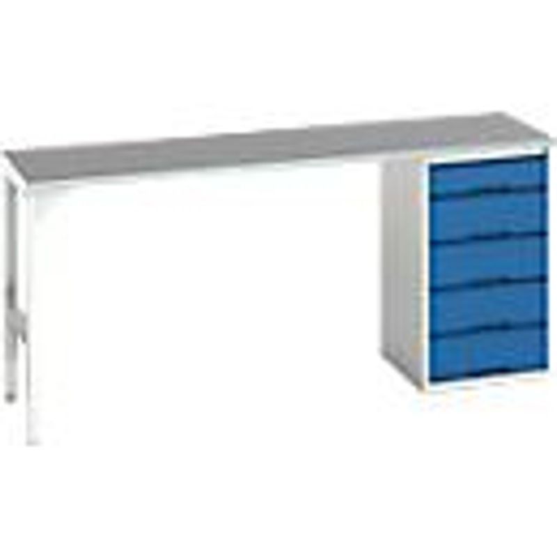 Unterbauwerkbank Bott verso mit Linoleum-Platte und 5 Schubladen, Lichtgrau / Enzianblau, B/T/H: 200 x 60 x 93 cm - Bild 2