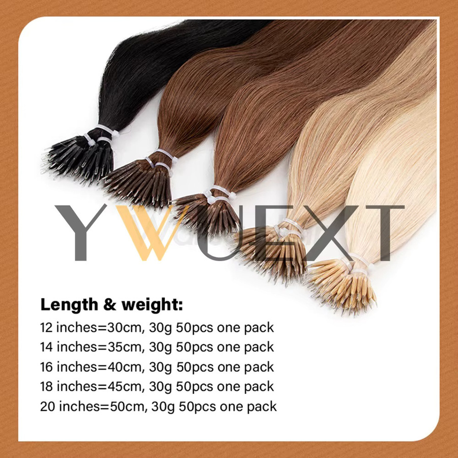 YWEXT Micro Ring Link Haarverlängerungen, Nano Ring Echthaar, 30 g, glatt, natürliches Braun, Damen - Bild 4