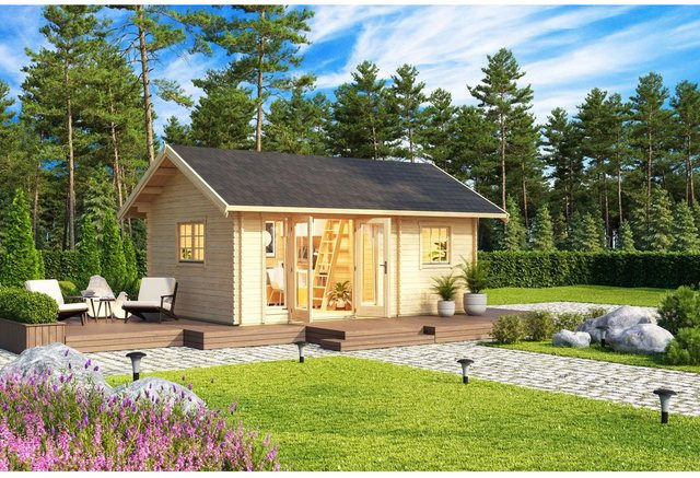 Lasita Blockbohlenhaus Caroline Gartenhaus mit Satteldach, naturbelassen, braun, B/H/T: 675 x 330,6 x 489,9 cm - Bild 1