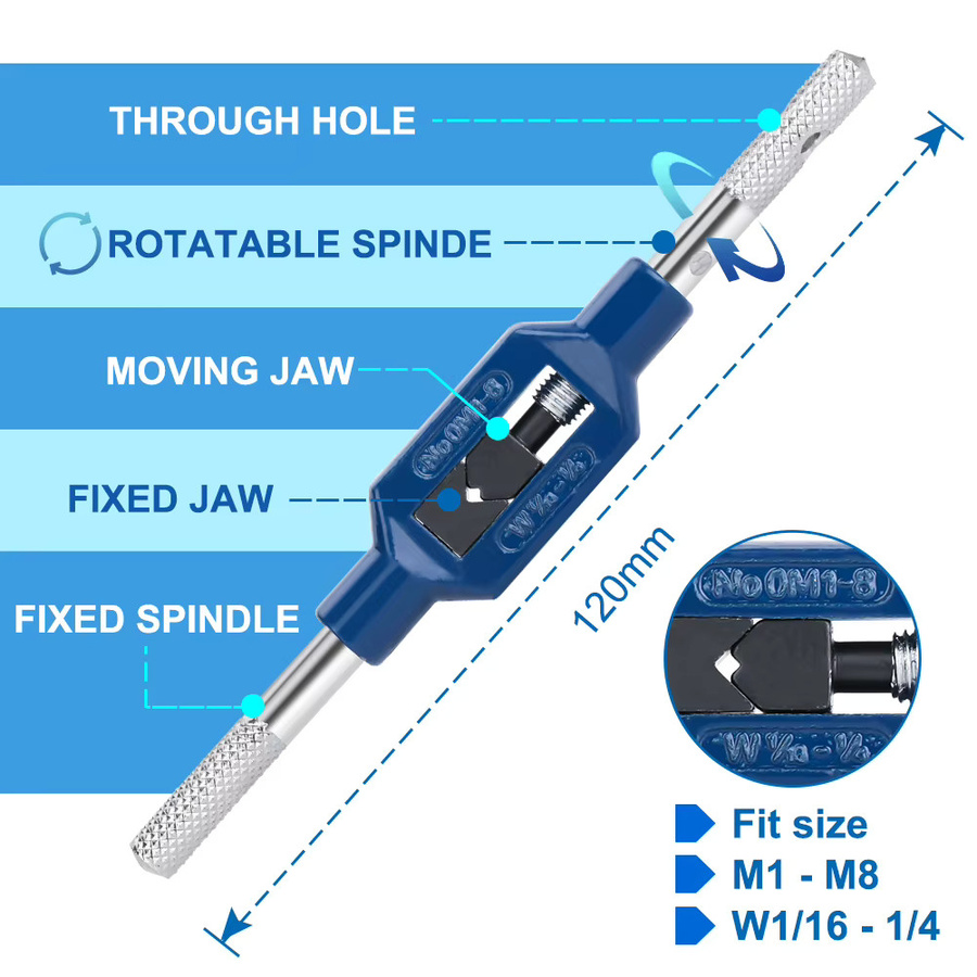 CMCP 10-teiliges Gewindebohrer-Set M1-M3,5 aus HSS mit verstellbarem Windeisen in Blau - Bild 2