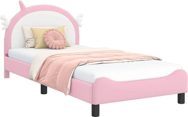 vidaXL Kinderbettgestell mit Kopfteil in Rosa, B/T/H: 90 x 200 x 108 cm (Höhe: 108 cm) mit Seitenfächern und Polsterung - Bild 1