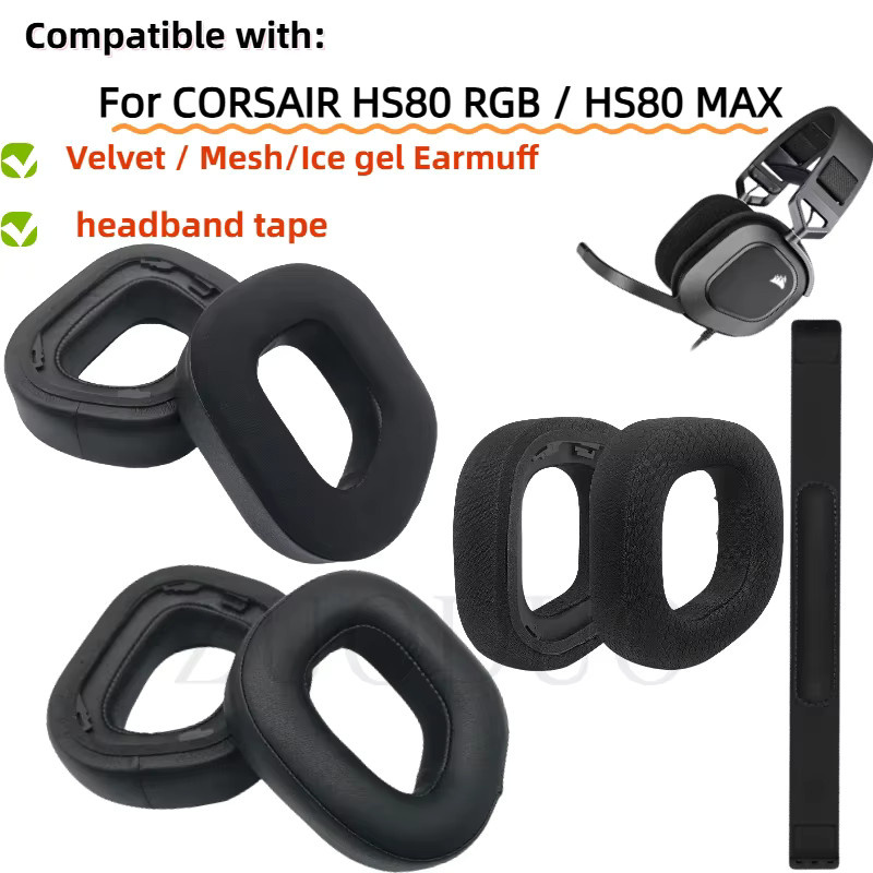 Corsair Ersatz-Ohrenschützer Set mit Kopfband für HS80 RGB und HS80 MAX Kopfhörer in Schwarz - Bild 1