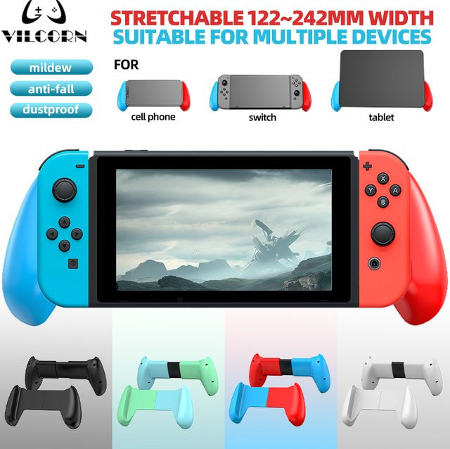 VILCORN Handgriff und austauschbare Schutzhülle als Ständer und Halter für Nintendo Switch und Switch OLED, Farben: Weiß und Multicolour - Bild 1