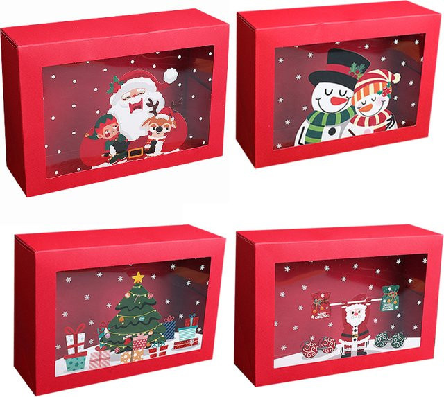 Rote Weihnachts-Geschenkbox aus Papier mit transparentem Fenster für Süßigkeiten und Kekse - Bild 1