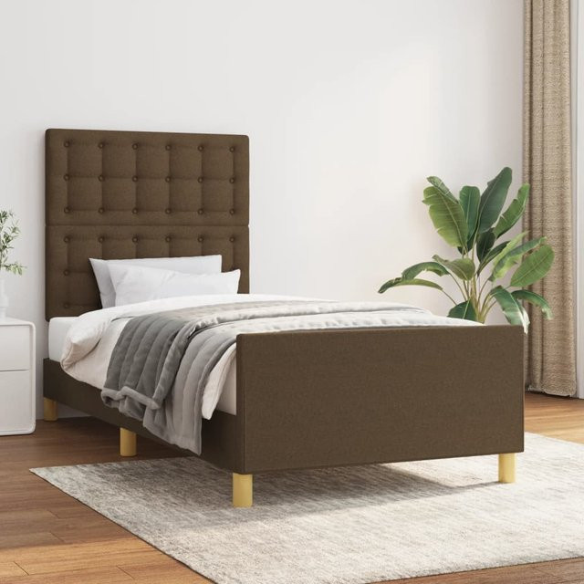 vidaXL Bettgestell mit Kopfteil aus Stoff und Massivholz in Braun, B/T/H: 90 x 200 x 118 cm - Bild 2