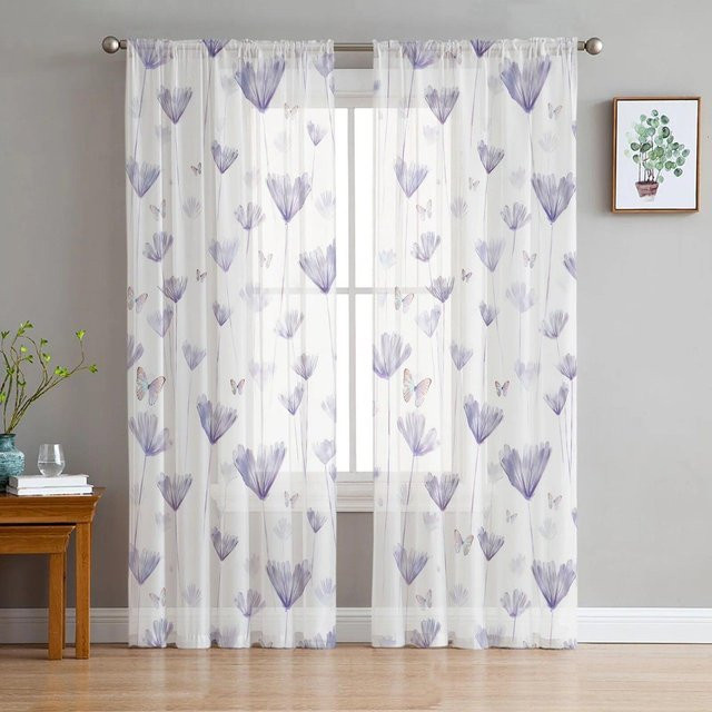 Transparentes Tüll-Fensterdekoration Voile mit Blumen, Blättern und Schmetterlingen von A Family Of Home Textiles, Farbe: Weiß, Breite: 135 cm, Höhe: 183 cm - Bild 1
