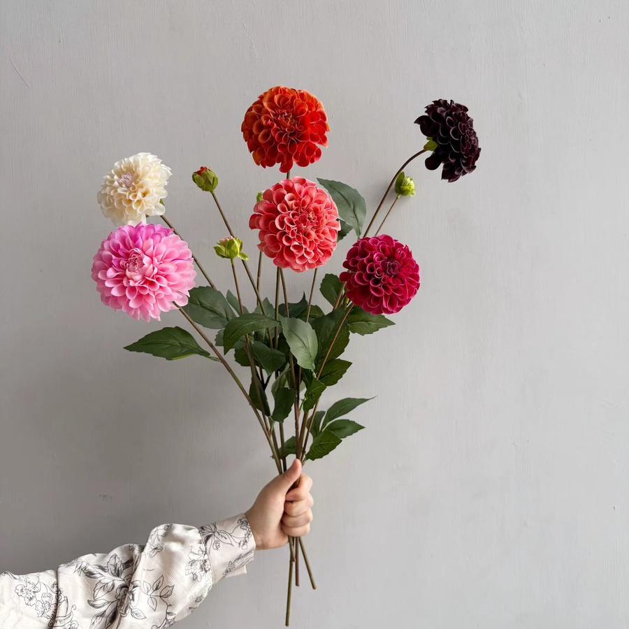 Anlincong Set aus 5 Stück künstliche Dahlien in Rot und Mixed für Hochzeitsdekoration und Blumenschmuck - Bild 1