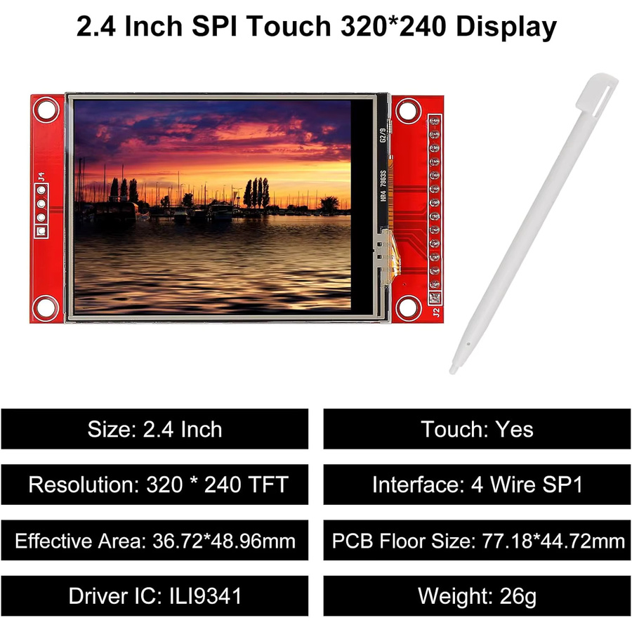 AOKIN SPI TFT LCD Display Touch Panel ILI9341 in Rot, 2,4 Zoll, 240x320 Pixel, STM32 kompatibel, 5V/3,3V Display Modul - Bild 5