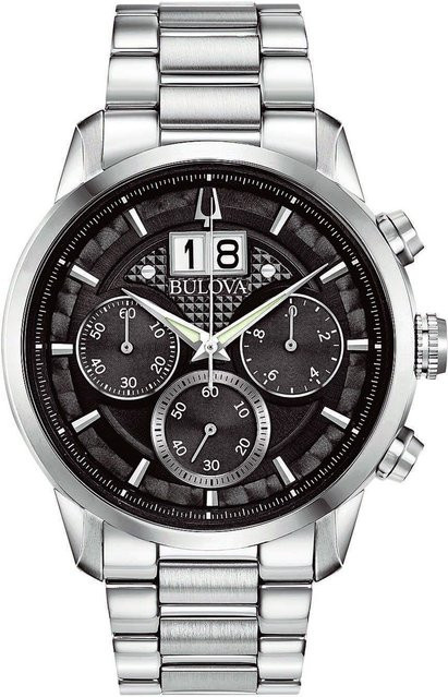 Bulova Chronograph Herrenuhr, Quarz, Edelstahl, Schwarz, 44 mm - Bild 1