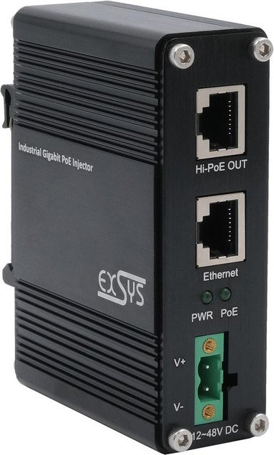 EXSYS PoE++ Gigabit Injektor 60W Schwarz EX-60310 mit IEEE 802.3af/at/bt Unterstützung - Bild 1
