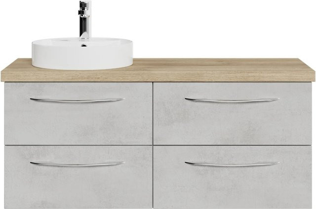 Pelipal Waschtischlösung-Set Serie 4035 mit rundem Keramik-Aufsatzbecken und Waschtischunterschrank in Riviera Eiche und Oxid Hellgrau, Wandmontage - Bild 1