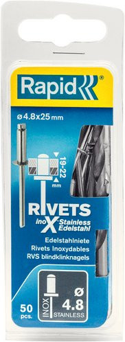 Rapid Blindniete aus Stahl in Silber, Ø 4,8 mm x 25 mm, 50 Stück inkl. passender Bohrer - Bild 1