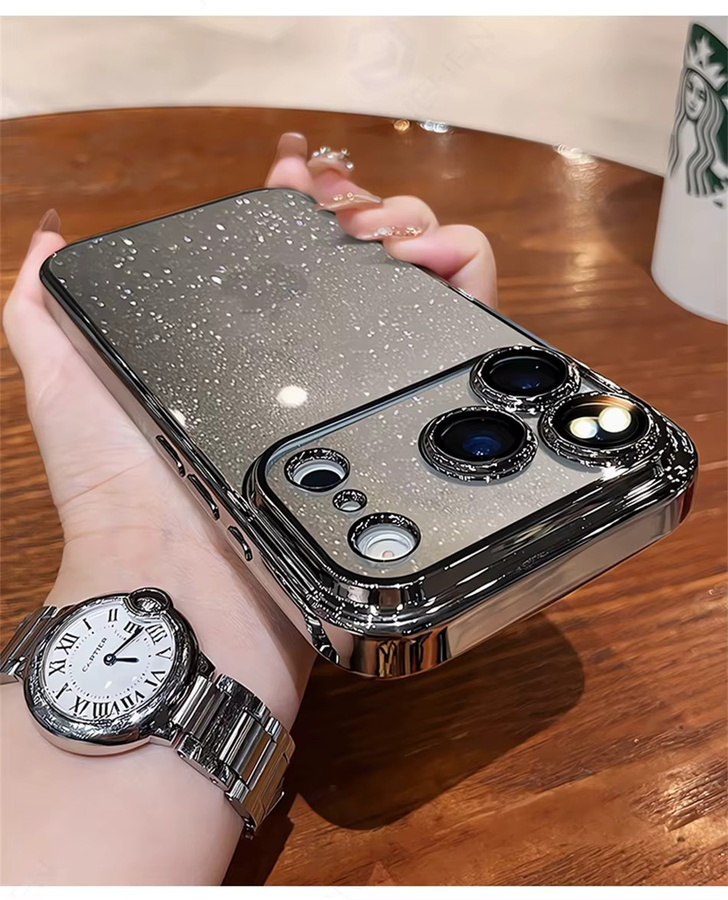 Transparente Glitzer Schutzhülle von JONEHEN für iPhone 12 bis 17 Pro Max mit orangefarbenem Stoßstangen-Linsenschutz aus Glas und Hartschale - Bild 3