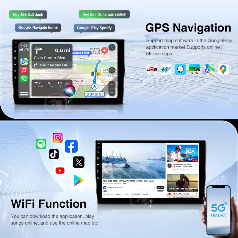 Ainavi Autoradio mit drahtlosem CarPlay und Android Auto für Dacia Lodgy, Renault Logan 2 und Sandero 2, Schwarz, 2 Din - Bild 6
