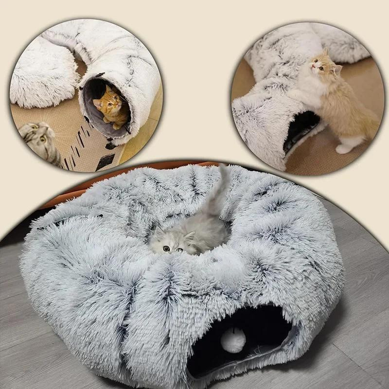 Yiran Furniture Plüsch Katzen Tunnelbett mit Kissen und 3 Peekaboo-Formen für Wohnungskatzen - Bild 3