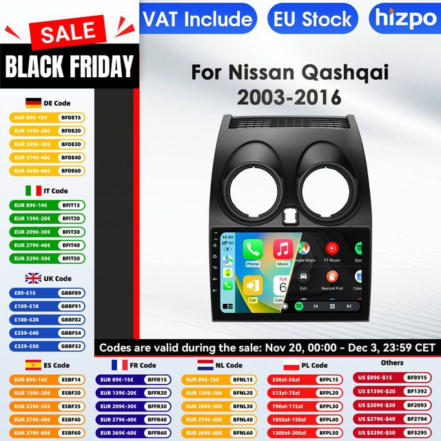 Hizpo 2Din Autoradio für Nissan Qashqai J10 2006-2013 mit Android Auto, Apple CarPlay, GPS, WIFI und 360CAM in Schwarz - Bild 1